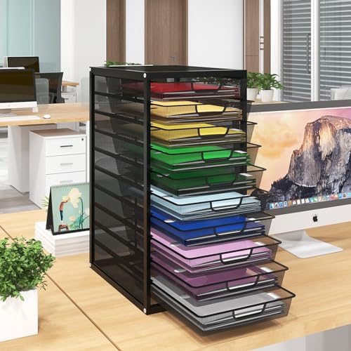 Natwind Mesh File Organizer with 10 Tier Sliding Drawers,Black