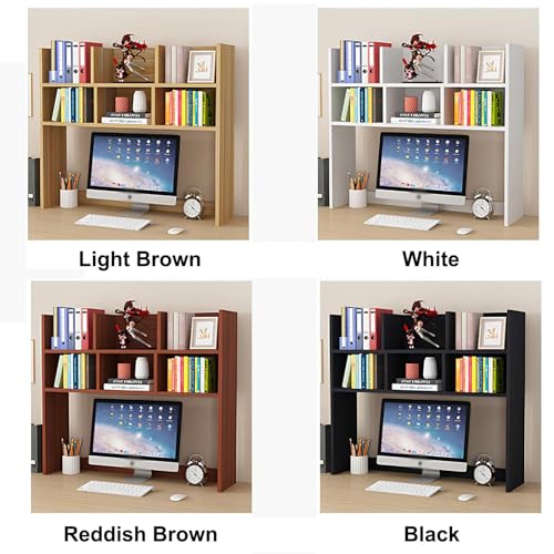 CATOPAT Wooden Desk Hutch Organizer with Large Storage Space for College Dorm Home Office Supplies Black White Computer Desktop Accessories,Reddish Brown-Small