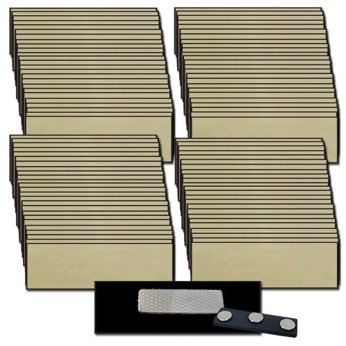 Magnetic Name Tags/Badges with Strong Neodymium Magnetic Fasteners UNATTACHED - 100 Pk Kit Includes Crystal Clear Gloss Printable Labels - Gold "Metal Look" Tags Beveled Edges 1 x 3 inche