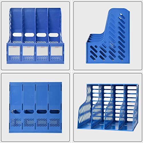 VRFTGHYJU 4 Compartment A4 Plastic File Organiser - Desktop Office Storage Rack, Folder Holder with Dividers for Home, School, Kitchen(Blue)