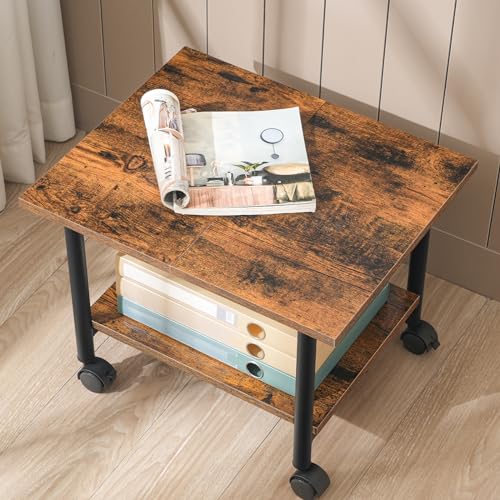 HOOBRO Printer Stand, 2-Tier Industrial Under Desk Printer Cart with Shelf, Mobile Heavy Duty Storage Rack on Wheels for Home, Office, Rustic Brown and Black BF02PS01G1