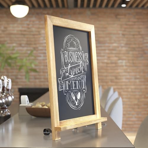 BizChair 10 Pack Tabletop Magnetic Chalkboards - Torched Wood Finish - 9.5" x 14" - Metal Folding Legs - Hanging Message Board - Counter Memo Board
