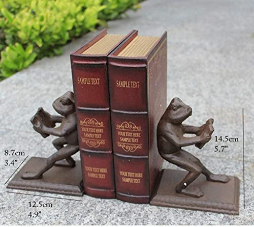WAGLOS Classic Book Ends Vintage Bookends Frog Hold Books Cast Iron Book Stoppers Animal Shape Book Ends for Libraries Office School Decor Bookend Desktop Storage