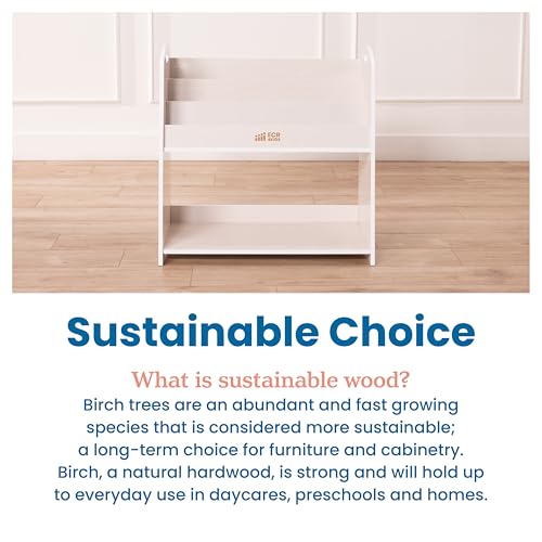 ECR4Kids 3-Shelf Floor Book Display with Handles and Storage, 30in, Kids Bookshelf, White Wash