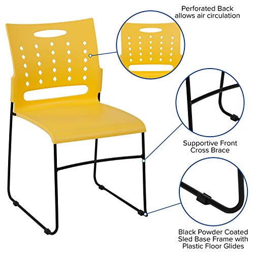 Flash Furniture 5 Pack HERCULES Series 881 lb. Capacity Yellow Sled Base Stack Chair with Air-Vent Back