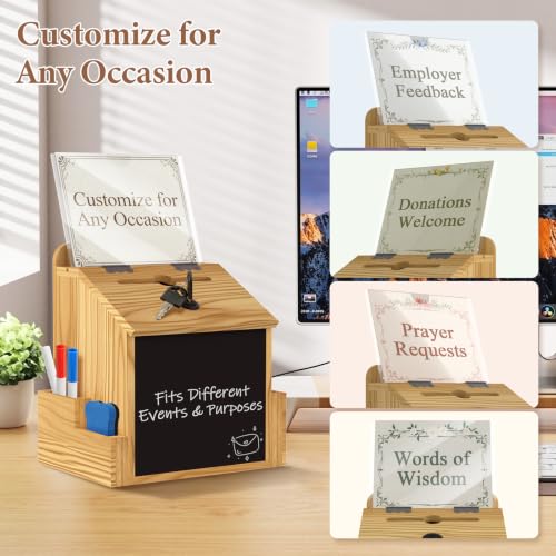 Suggestion Box, Wooden Donation Prayer Box with Slot and Lock for Feedback