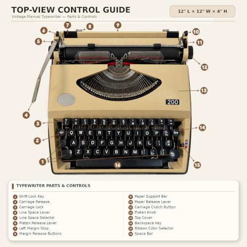 Manual Typewriter with Ribbon, Mechanical Retro Portable Typing Machine, Classic Vintage Decor for Home & Office, Classic Old-Fashioned Typewriter for Writers, Notes, Letters&Creative Writing Projects