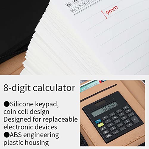 EoxinDm Padfolio Organizer Binder,Portfolio, A5/B5/A6 PU Leather Conference Portfolio Fold Business Padfolio Zipper Organizer Folder with Calculator 6 Ring Binder Clipboard for Office Work(Brown,A6)