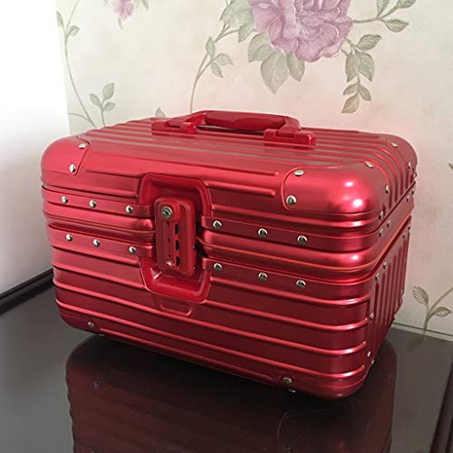 Baggage Makeup Train Case,Briefcase Lockable File Storage Chest,Aluminum File Box,for Wallets File Box，Portable Travel，Girl Makeup Storage Box (Color : Red)