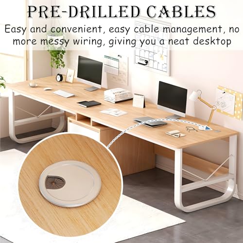 ntumLeap Long Computer Desk for Two Home Office Desk with 3 Storage Cabinets Stylish Workspace Desk for Office Room and Study Space Saving Design,Walnut Color-19.6 * 28.7 * 94.4i