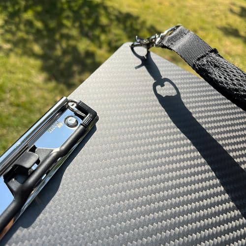 Ledge size A3 8K Super Hard&Portable Carbon Fiber Clipboard with Hook&Pen holder,Strong Low Profile Clip,Dry carbon clip board,Writing board (17.6*12.6*0.06inch+3*304 Stainless Steel Clips+2*Straps)