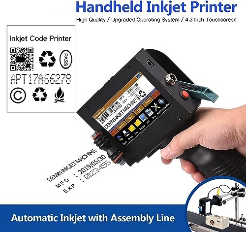 QIUFANGM Handheld Inkjet Printer Inkjet Code Printer with 4.3 Inch LED Touchscreen Quick-Drying Ink Cartridge for Label/Production Date/Barcode/Trademark/Logo/Graphic etc.