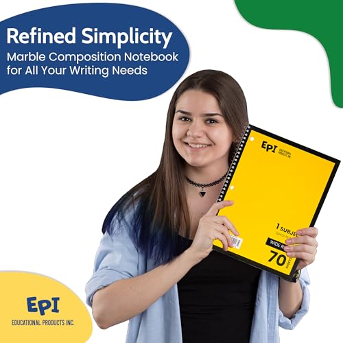 EPI Spiral Notebook | Wide - 70 Sheets, Durable Spiral Binding | 10.5 x 8 in | Classroom Supplies | School, Office, Note Taking, Journaling - 48 Pack