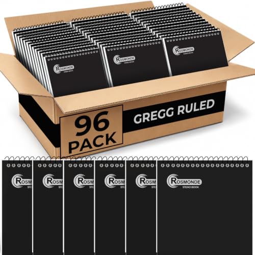 Rosmonde Bulk Steno Pads, 96 Pack, 6x9 Gregg Ruled, Black Covers, 80 Sheets
