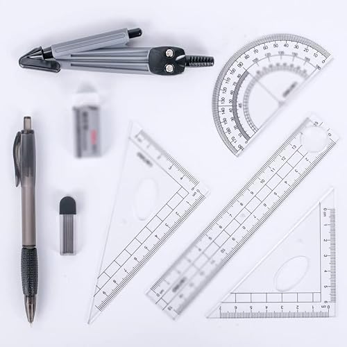 8 Pieces/Set of Protractor Drawing Triangle Eraser Compass Set Math Ruler School Supplies