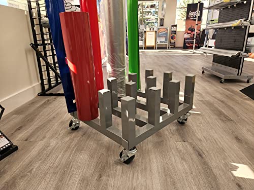 Signworld Heavy Duty Media Roll Mover Mobile Storage Cart Rack – Holds 16 Rolls Gray