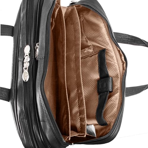 McKlein, I Series, WEST LOOP, Full Grain Cashmere Napa Leather, 15" Leather Expandable Double Compartment Briefcase, Black (44575)