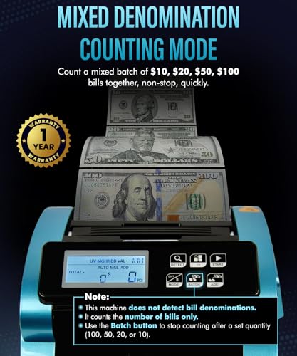 Money Counter Machine 1000 Bills/Min High-Speed Bill Counter with UV/MG/IR/DD Detection, LCD Display, Add/Batch/Value Modes – Ideal for Business, Retail, Office.