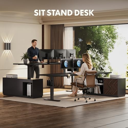 FLEXISPOT 63" L Shaped Standing Desk with Drawers, Black