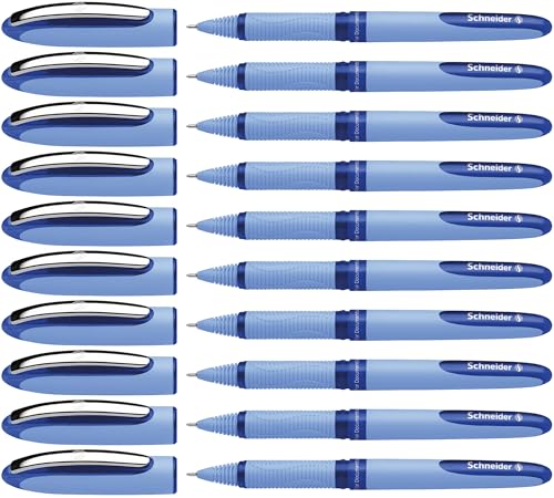 Schneider One Hybrid N Rollerball Pen, 0.3 mm Hybrid Needle Tip, Light Blue Barrel, Blue Ink, Box of 10 Pens (183403)