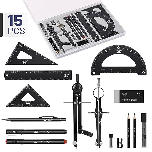 Mr. Pen- Professional Geometry Set, 15 pcs, Drafting Tools with Protractor