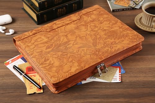 Vegan Leather Portfolio, Personalized 3 Ring Binder Padfolio for Women, Pink Leather, Handmade Organizer, Engraved Resume Folder (Brown Pattern, Custom)