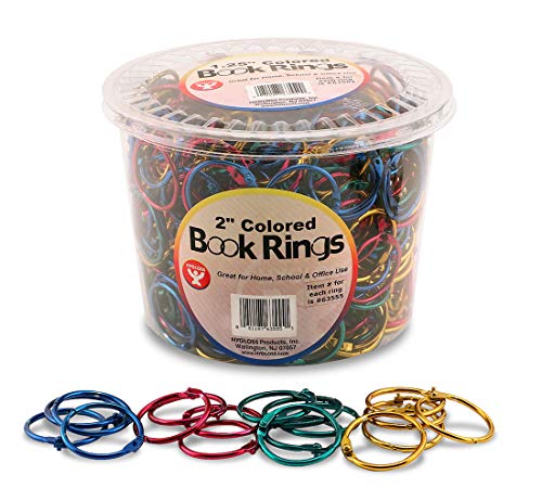 Hygloss Products Book Rings – 2 Inch Assorted Colored Steel Binder Rings, 250 Pack in Counter Display Bucket