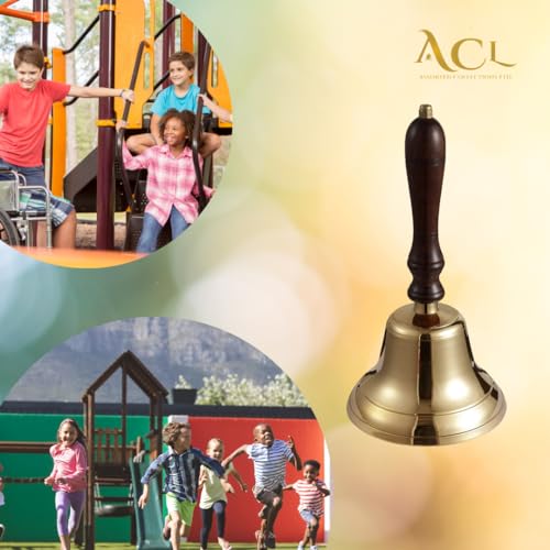 Assorted Collection Traditional Wooden Handle Brass Bell | Last Order Bell with Metal Clapper | Ideal for Hotel, Reception, Dinner, Library, Pub, School | Classic Chimes