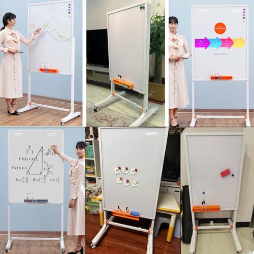 TRUNXUCL Rolling Whiteboard Magnetic, Dry Erase Board with Stand, Standing White Board on Wheels, Height Adjustable(Pink,70x100cm/27.5x39in)