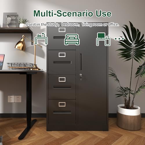Metal Storage Vertical Filing Cabinet with Lock, 4-Drawer Steel File Locker
