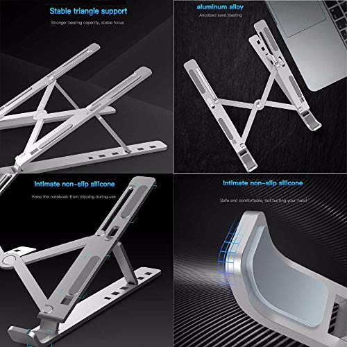 RVCSJAY Laptop Stand Portable 6 Heights Adjustable Aluminum Desktop Ventilated Cooling Holder Folding
