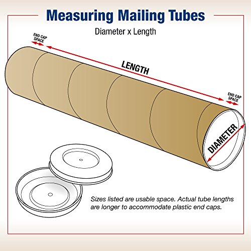 BOX USA BP3016K Mailing Tubes with Caps, 3" x 16", Kraft (Pack of 24)