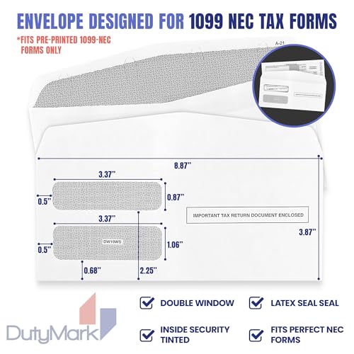 Dutymark 1099 NEC Forms 2025 for 15 Recipients 4 Part Laser Tax Forms Kit, 3 1096 Forms, 15 Security Self Seal Envelopes, Compatible with QuickBooks and Accounting Software, 2025 1099 NEC (25)