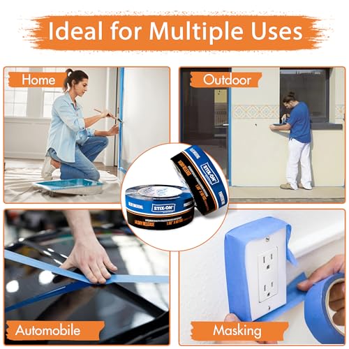 STIX-ON Painters Tape 2 Inch Wide, 24 Roll Painting Tape Blue Masking Tape for Painting Walls, DIY, Surface-Safe & Residue-Free, Edge Paint, 1.88 Inch X 60 Yards X 24 Rolls, Bulk