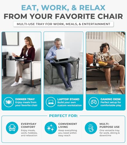 Stander Wonder Tray, Adjustable Swivel Table, Extra-Large Computer Stand, Couch Desk & Gaming Bench, TV-Trays for Eating on Couches, Chairs, Recliners with Laptop Wedges and Cup Holder, XL, Black