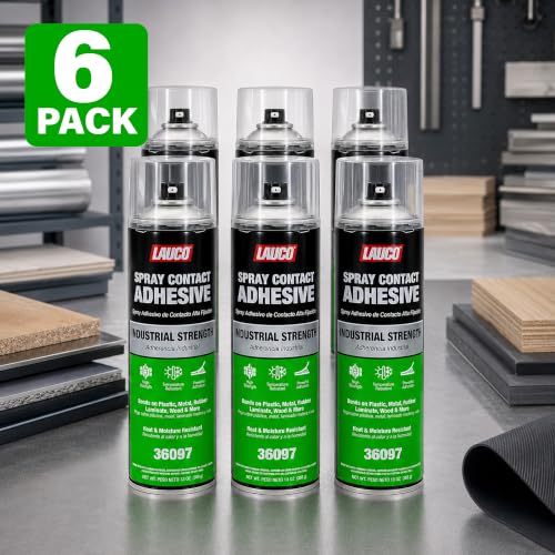 LAUCO Spray Adhesive Contact 13oz, Pack of 6, Industrial Strength Heavy Duty Glue for Wood, Metal, Plastic & Rubber, Heat & Moisture Resistant Fast Bond Multi-Surface Spray Adhesive 36097