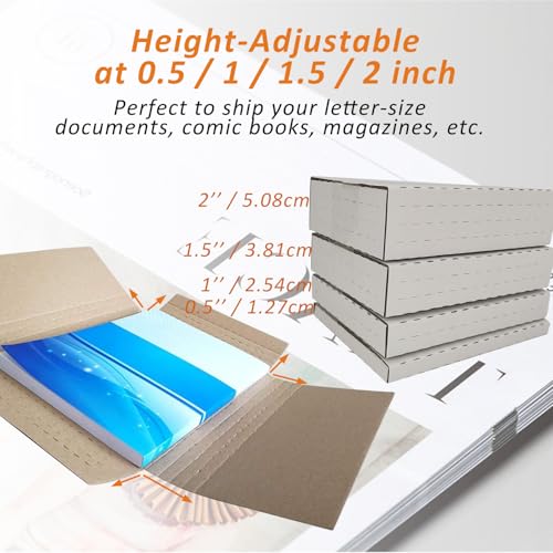 CH-BOX 200 Pack 11 1/8" x 8 5/8" x 2" Cardboard Easy-Fold Shipping Box Mailers, Letter-Size Height Adjustable for Comics Books Photos, White (EM1182-200)