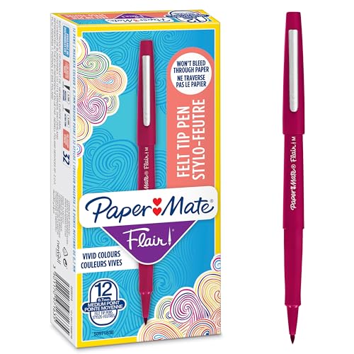 Paper Mate Flair Felt Tip Pens | Medium Point (0.7 mm) Marker Pens | Magenta Red Pens | for WritingMarkingDrawing & Sketching | 12 Count