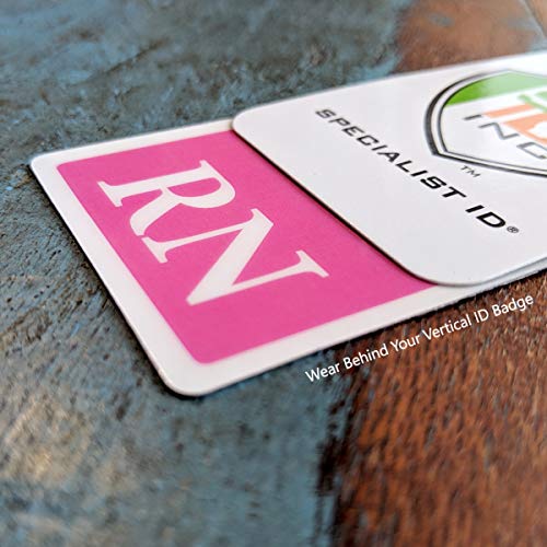 Bulk 25 Pack - Pink RN Badge Buddy - Vertical - Heavy Duty Spill Proof & Tear Resistant Cards - Double Sided - Quick Role Identifier ID Buddies for Registered Nurse - Printed in USA by Specialist ID
