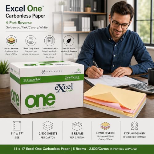 11 x 17 Excel One Carbonless Paper | 5 Reams - 2,500/Carton (4-Part Rev G/P/C/W)