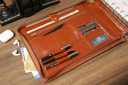 Personalized Leather Business Checkbook - 7 Ring Binder Engraved with Check Book Holder for 3 Per Page, 600 Checks Capacity for 9 x 13 inch Sheets, Oil Brown - Custom