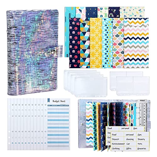 ONMYJFD 34 Pcs Budget Binder Cash Envelope Planner System, with Money Envelopes,Expense Budget Sheets, PVC Storage Bags, Labels, Ruler(Gray)