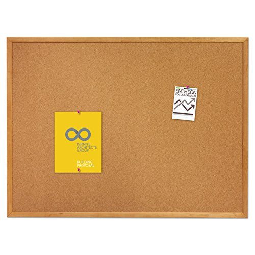 Quartet Cork Bulletin Board 60"W x 36"H Pin Board, Oak Finish Frame (305)