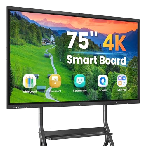 75'' 4K UHD Smart Board, Interactive Digital Whiteboard, 20-Point Touchscreen, All-in-One Electronic Whiteboard for Office Classroom Home Business