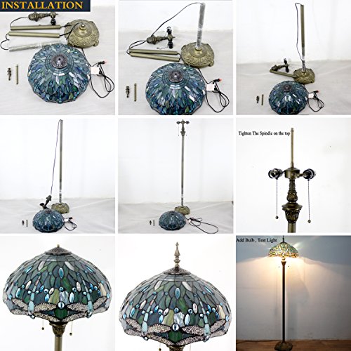 WERFACTORY Tiffany Floor Lamp 64 Inch Stained Glass Standing Reading Light