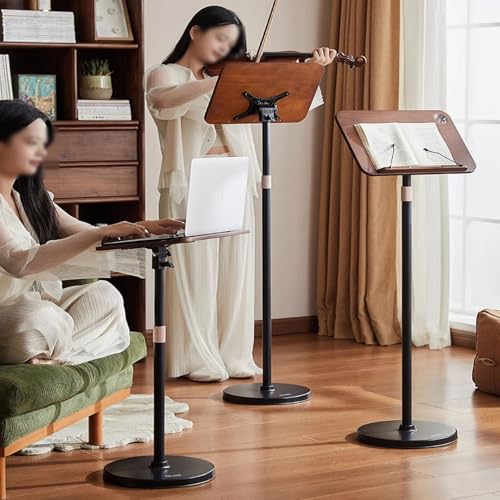 Adjustable Floor Standing Book & Laptop Stand, Music Holder with Elastic Page Clips, Ergonomic Design for Comfortable Reading, Supports Up to 20Kg, Height 53.5-89Cm,53.5-89cm