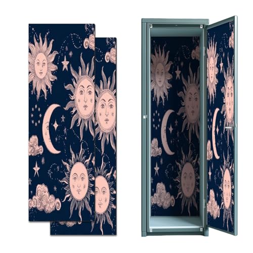 CEREJYPUZ 2 Pcs Locker Magnetic Wallpaper Seamless Cosmic Sun Crescent Moon Vintage for Astrology Sun 12" x 36" Wall Magnetic Sticker Removable Locker Accessories Decor Easy Install for Office School