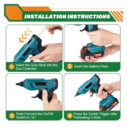 LIBODD Hot Glue Gun 100W 280°C Cordless Hot Melt Glue Gun Portable Rechargeable with Glue Sticks DIY Repair Tool for 18V Battery for DIY Arts, Crafts and Quick Repairs(2 Battery)