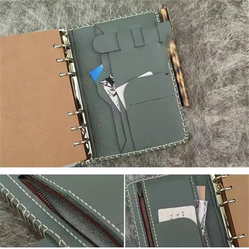 Violin Design Genuine Leather Binder Notebook, Top Layer Cowhide Handmade Journal, Vintage Loose-Leaf Planner with Multi-Pocket Organizer(A5)