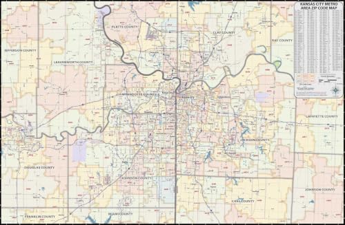 CartoTerra Kansas City Metro Area ZIP Code Map (48” wide x 32” high)